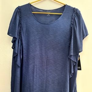 A.N.A. DARK BLUE RUFFLE SLEEVES TOP